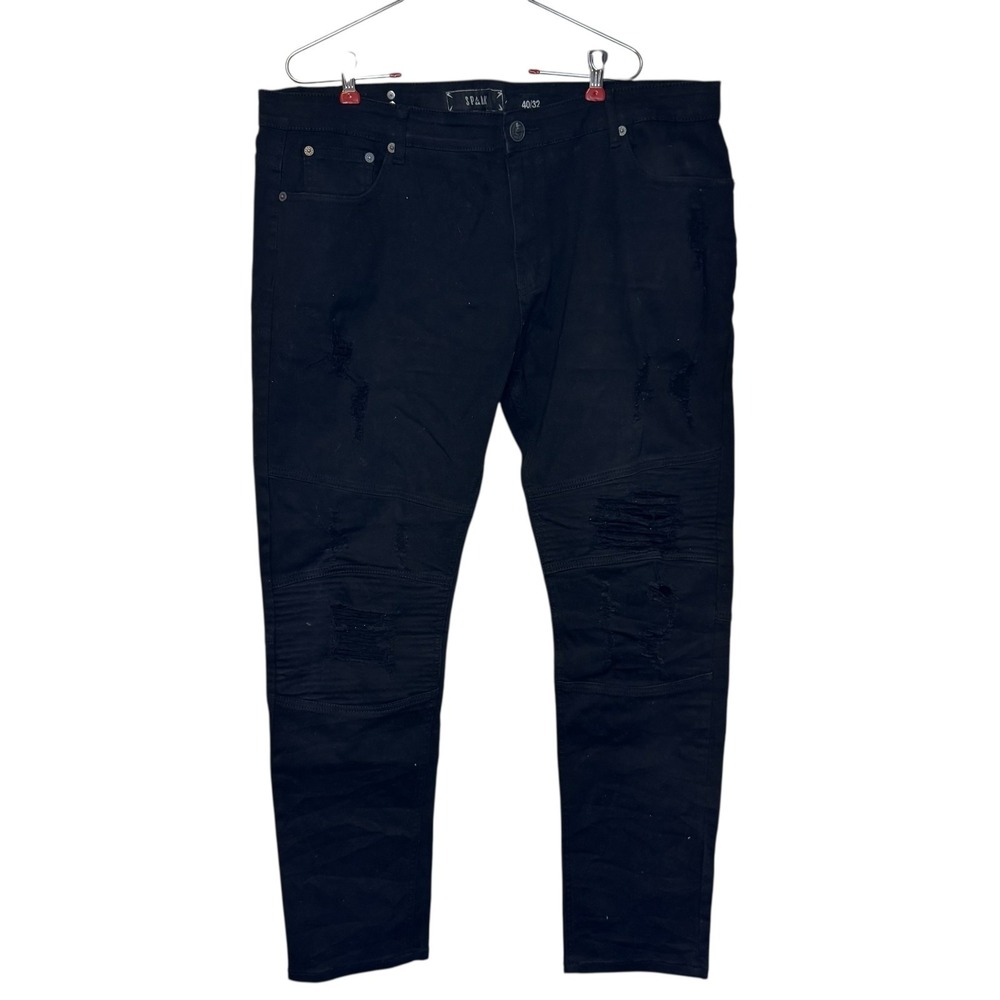 Spark Men's‎ Jeans Distressed Stretch Skinny Regular Mid-Rise Denim Black 40X30
